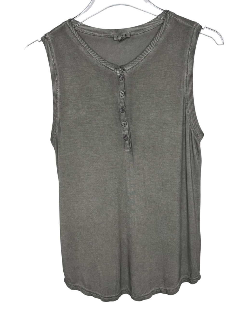 POL Olive Sleeveless Henley Tank